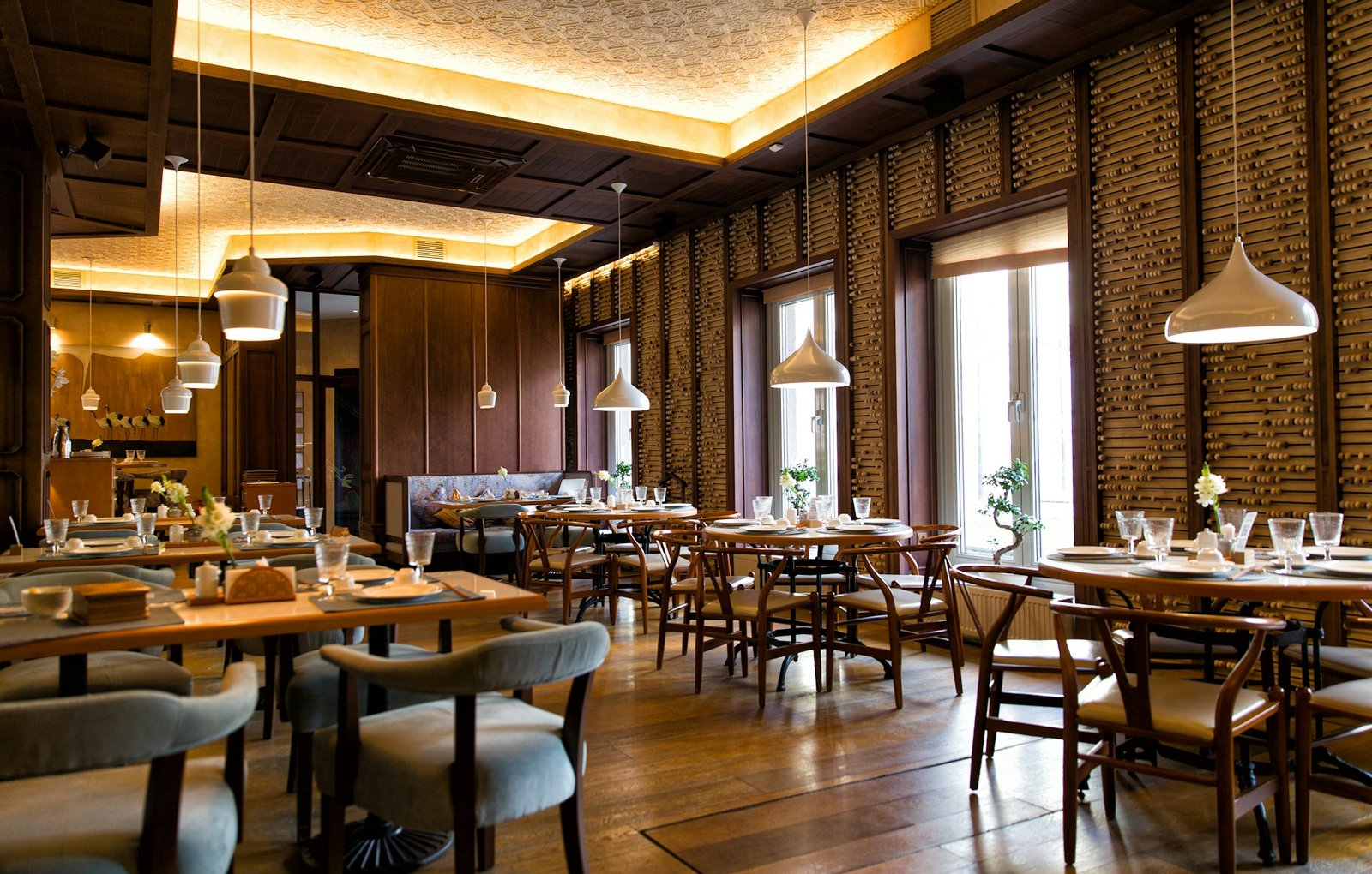 Bottega Rosso dining room at dusk