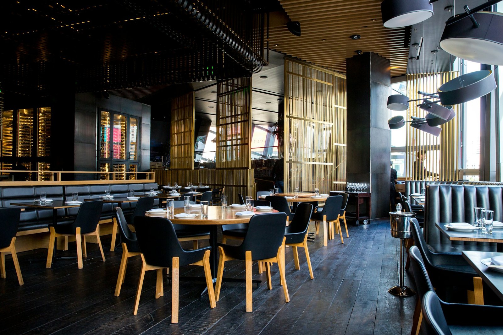 Ember & Oak dining room at dusk